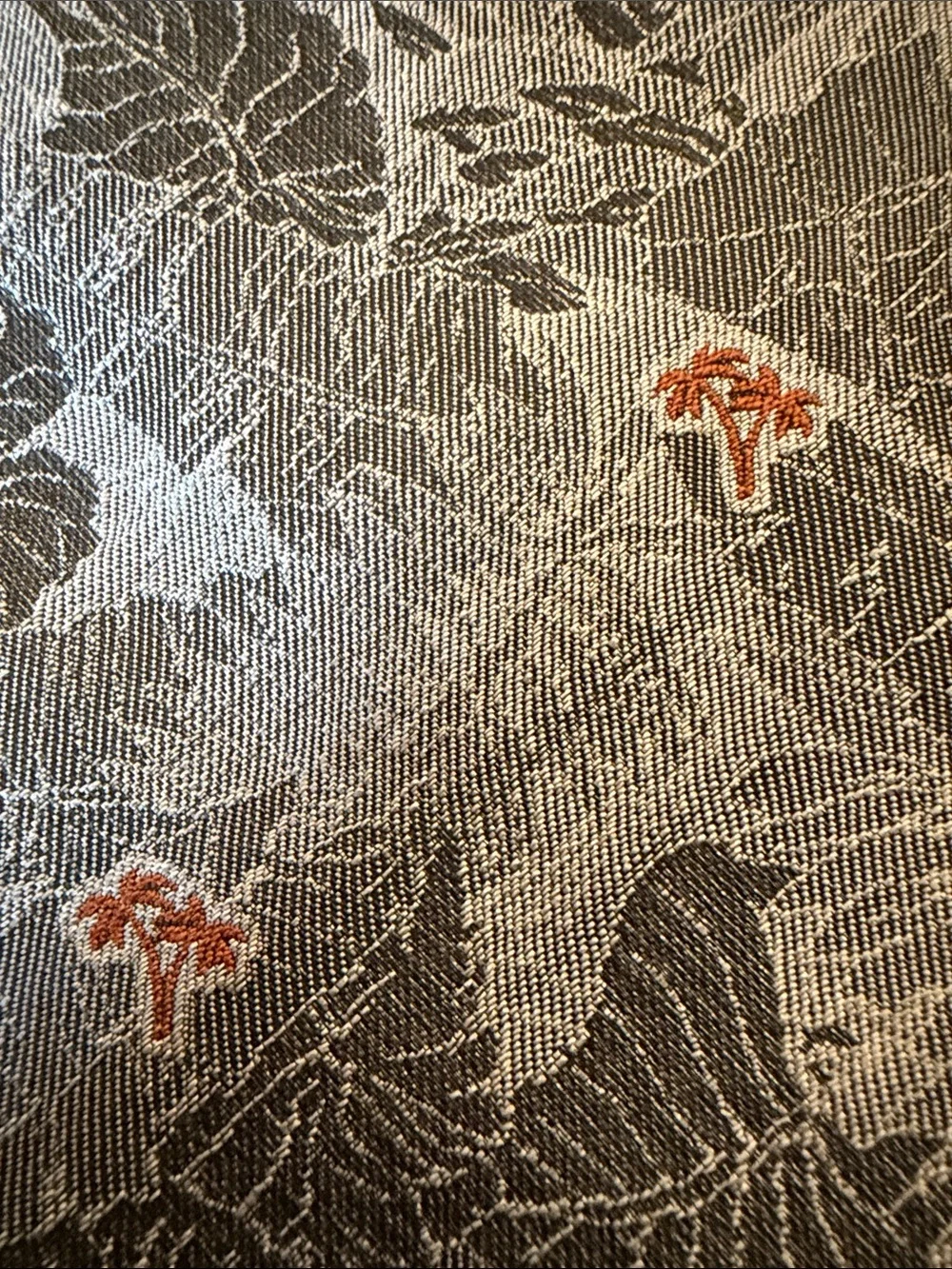 Arselmino Dionisio Grey Leaf Pattern vintage silk Tie with Orange Palm Accent